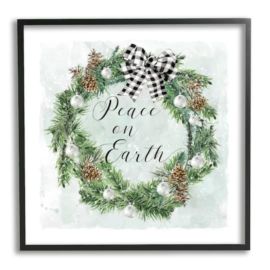 Stupell Industries Peace Seasonal Wreath Framed Giclee Art